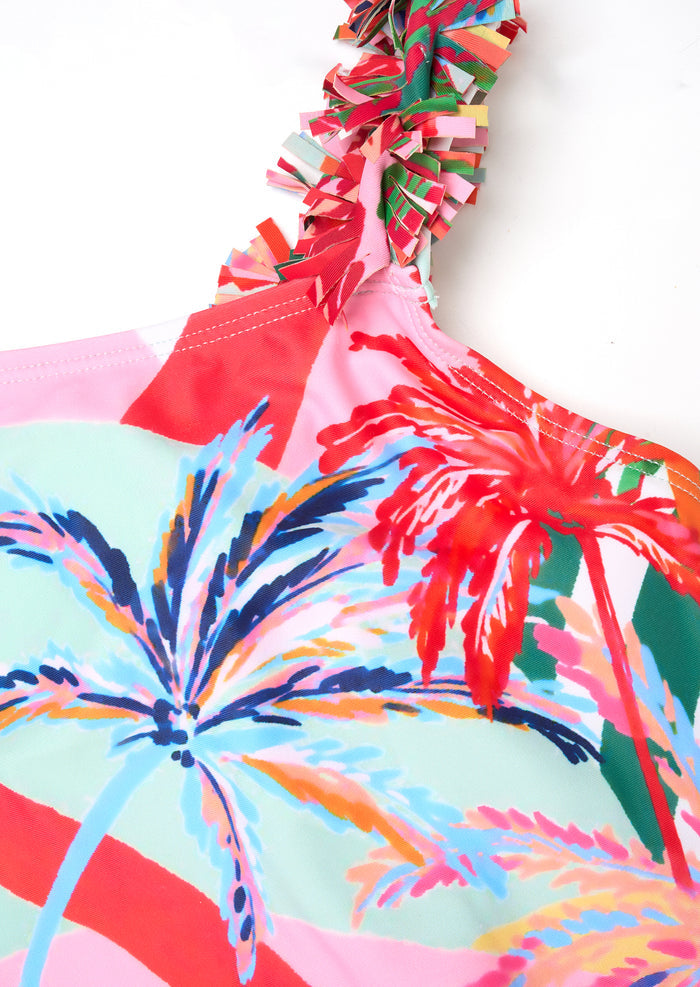 Essie Palm Print Frill Strap Swimsuit