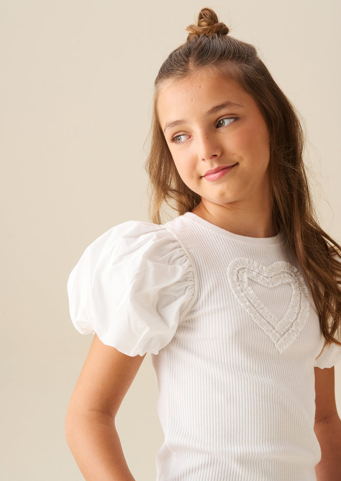 Eve Ruffle Heart Puff Sleeve Tee