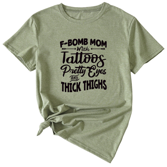 F-Bomb Mom Women's Letter Print Information Short Sleeve Top Women T-shirt