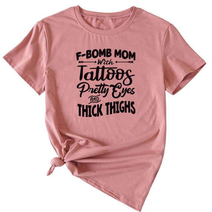 F-Bomb Mom Women's Letter Print Information Short Sleeve Top Women T-shirt