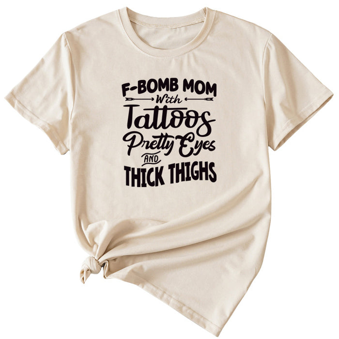 F-Bomb Mom Women's Letter Print Information Short Sleeve Top Women T-shirt