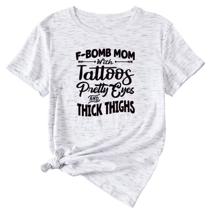 F-Bomb Mom Women's Letter Print Information Short Sleeve Top Women T-shirt