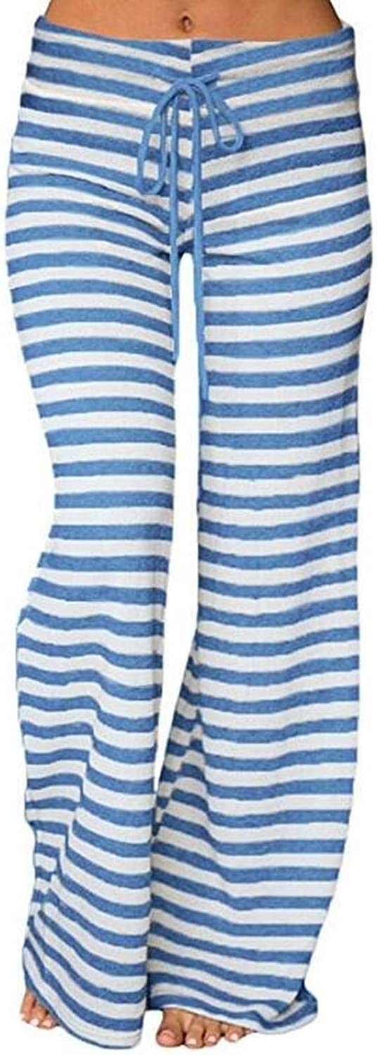 Fashion Striped Wide Leg Drawstring High Waist Yoga Pants