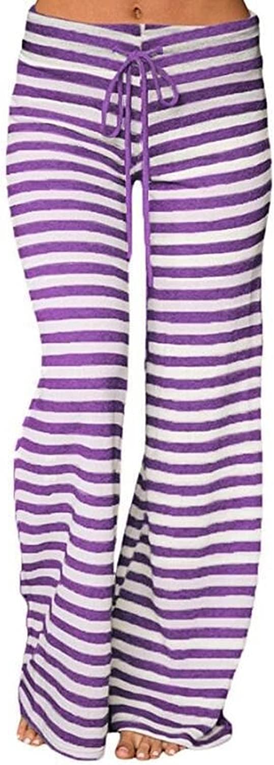 Fashion Striped Wide Leg Drawstring High Waist Yoga Pants