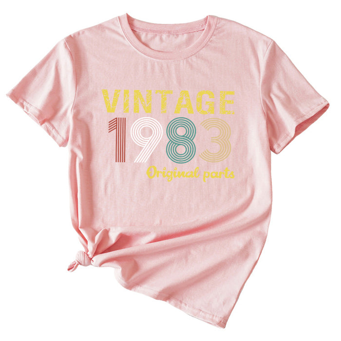Fashion Women's Top VINTAGE 1983 Casual Loose Short Sleeve