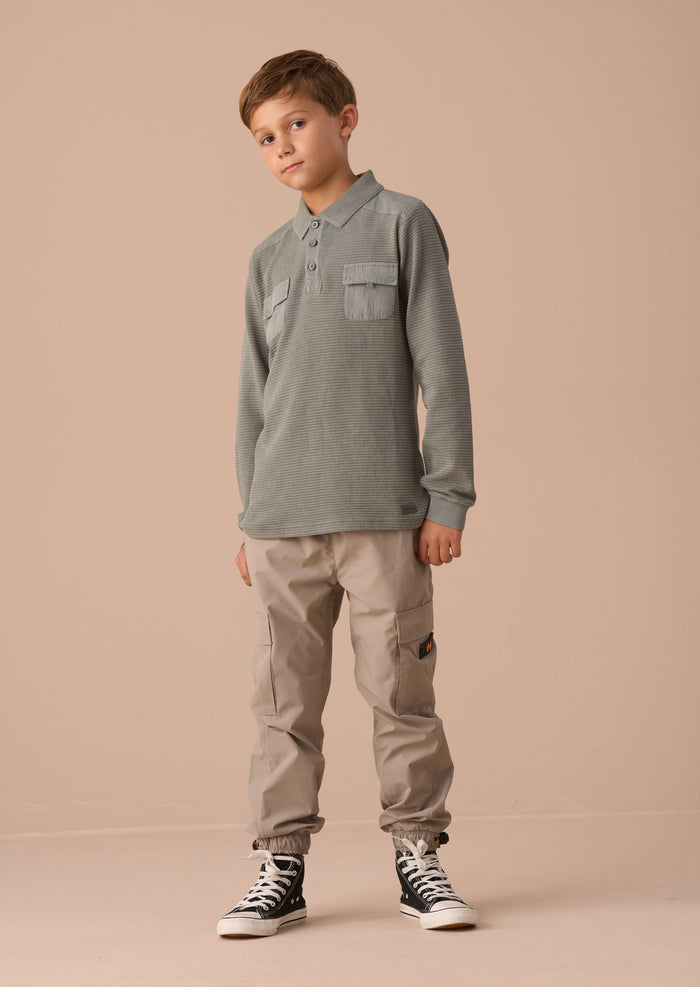 Finn Green Textured Long Sleeve Polo