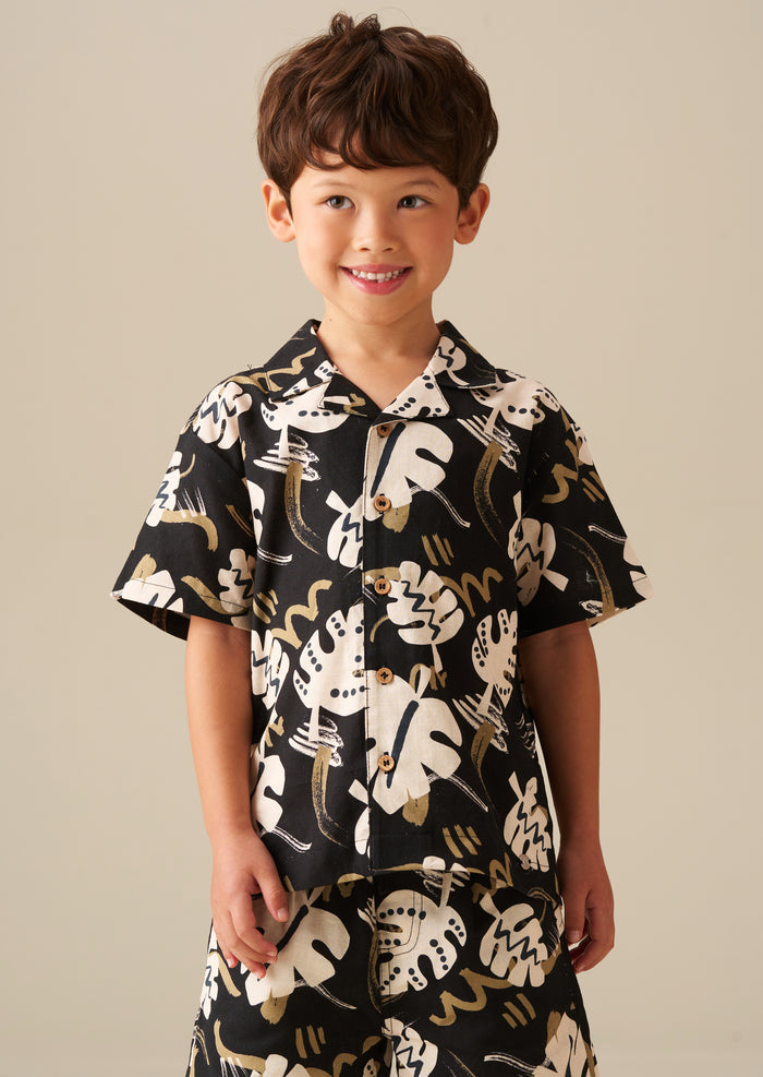 Finn Leaf Print Textured Shirt