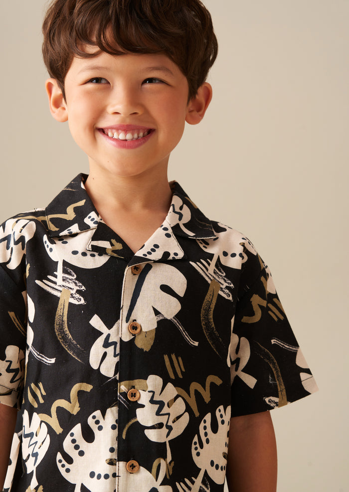 Finn Leaf Print Textured Shirt