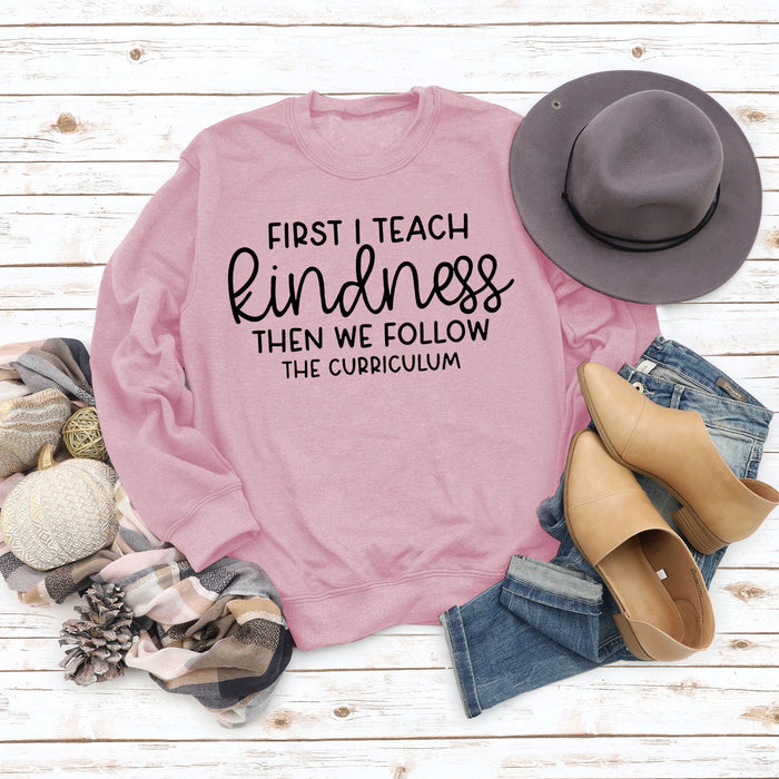 First I Teach Kindness Letters Loose Simple Fashion Large Size Simple Bottoming Long-sleeved Sweater