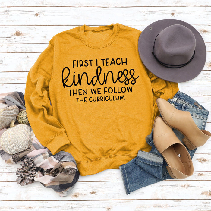First I Teach Kindness Letters Loose Simple Fashion Large Size Simple Bottoming Long-sleeved Sweater