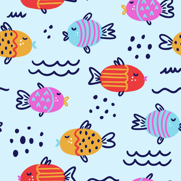 Colorful fish pattern on a light blue background