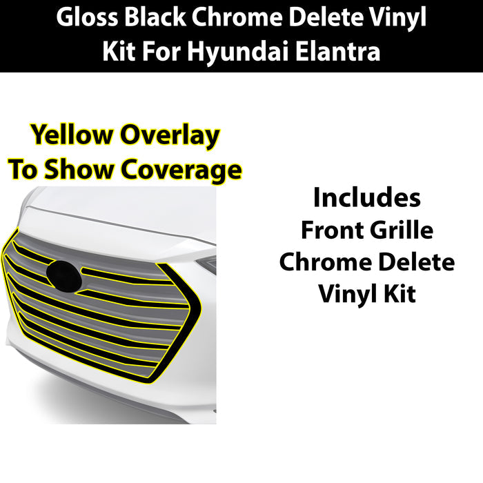 Fits Hyundai Elantra 2017-2018 Vinyl Chrome Delete Grille Blackout Decal Stickers Overlay Film - Bogar Tech Designs