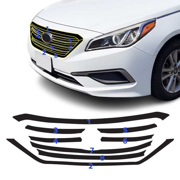 Fits Hyundai Sonata 2015-2017 Vinyl Chrome Delete Grille Blackout Decal Stickers Overlay Film - Bogar Tech Designs