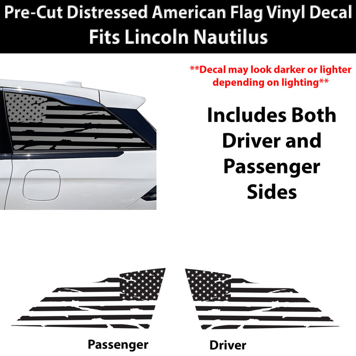 Fits Lincoln Nautilus 2024-2026 Quarter Window American Flag Vinyl Decal Stickers - Bogar Tech Designs