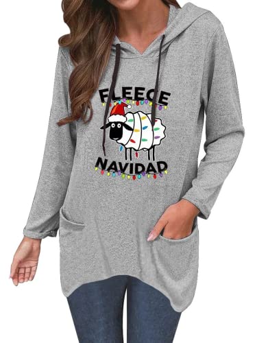Fleece Navidad Hoodies Women Holiday Xmas Shirt Christmas Tops