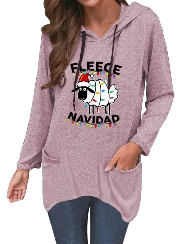 Fleece Navidad Hoodies Women Holiday Xmas Shirt Christmas Tops