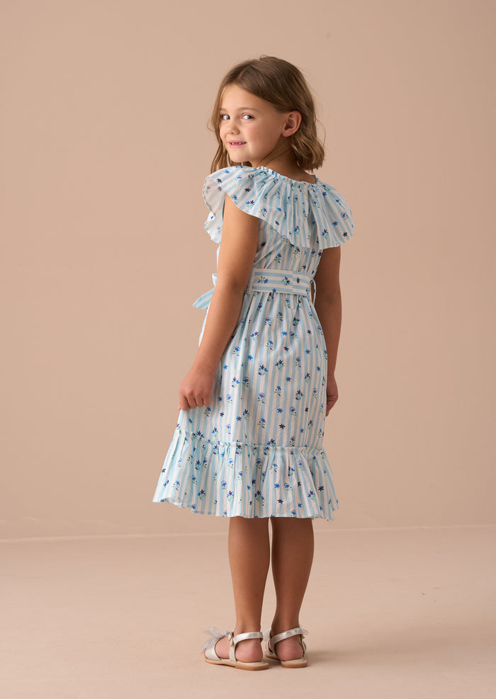 Flori Blue Pleated Collar Dress