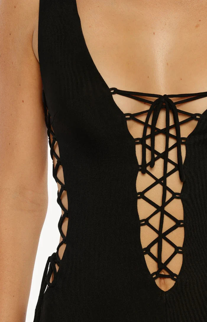Flux Black Lace Up Playsuit