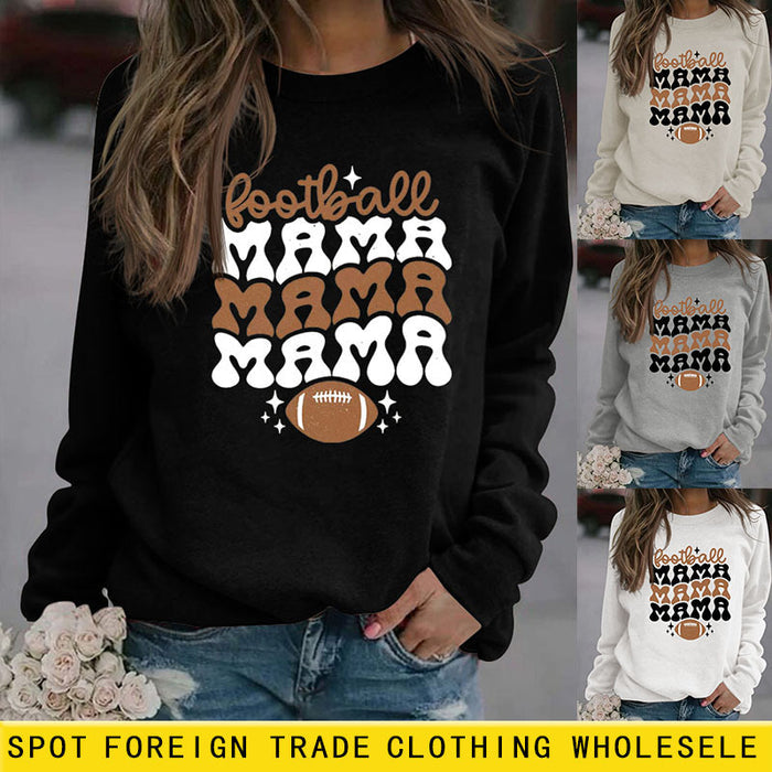 FOOTBALL MAMA Football Letter Printing Fashion Printing New Long Sleeve Sweater