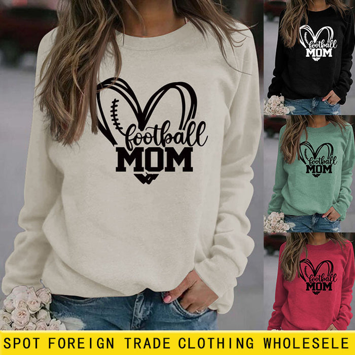 Football Mom Love Letter Printing Base Long Sleeve Ladies Sweater