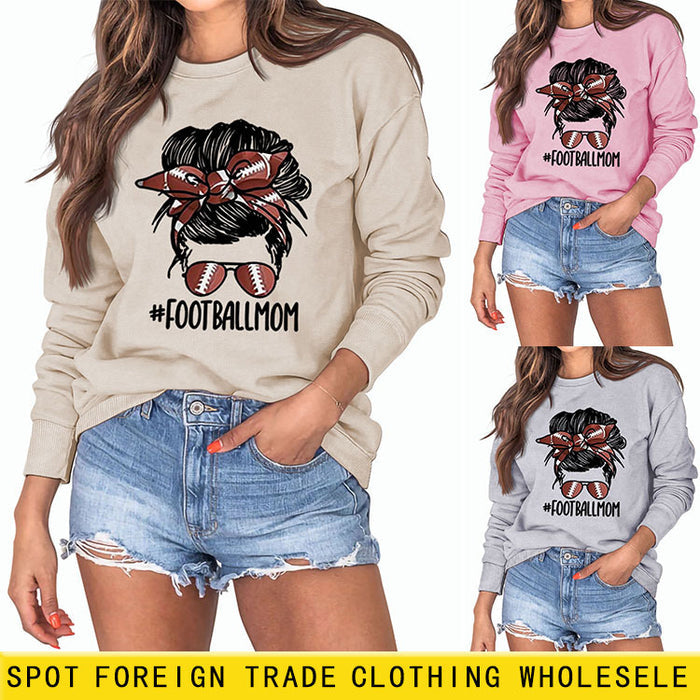FOOTBALL MOM Women's Casual Round Neck Long Sleeve Large Sweater Women