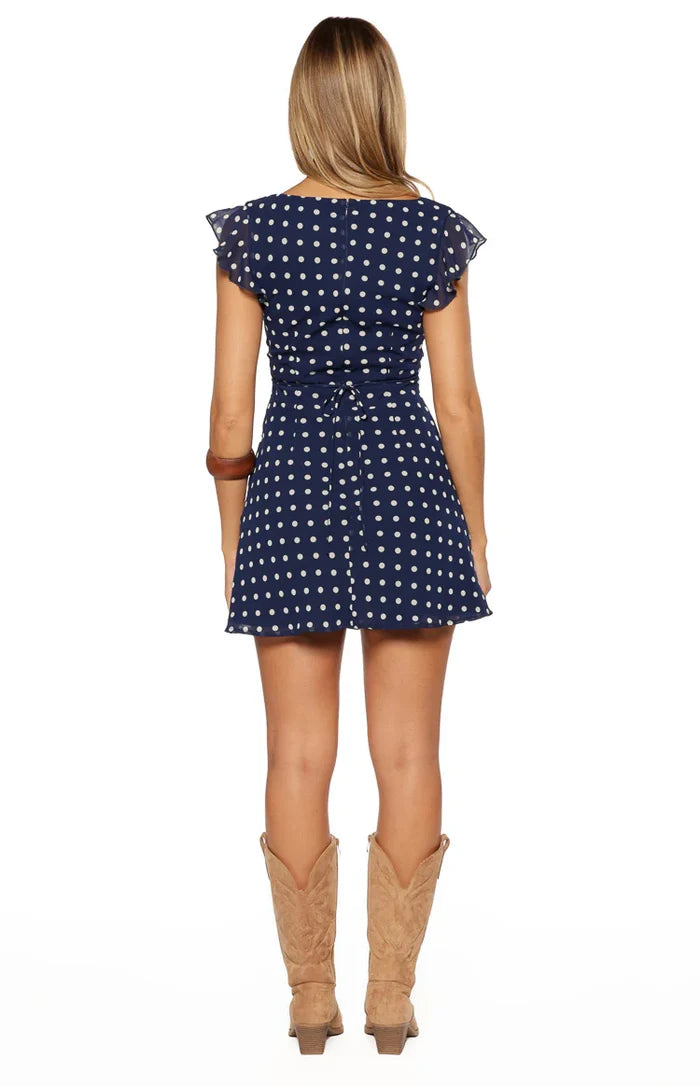 Freisha Navy Polka Dot Mini Dress