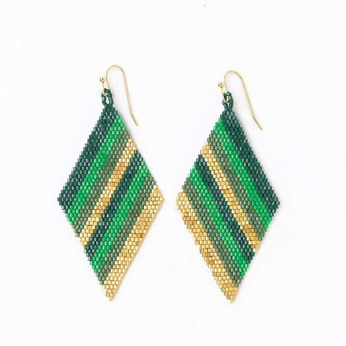 Frida Diagonal Ombre Stripes Beaded Earrings Green Dangle