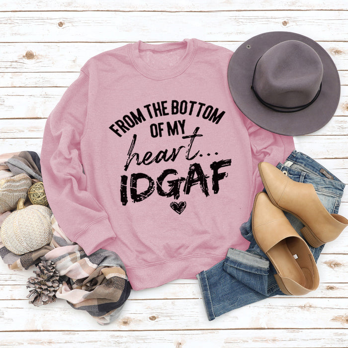 From The Bottom Letters Round Neck Women's Tops Long-sleeved Printed Loose Sweatshirt