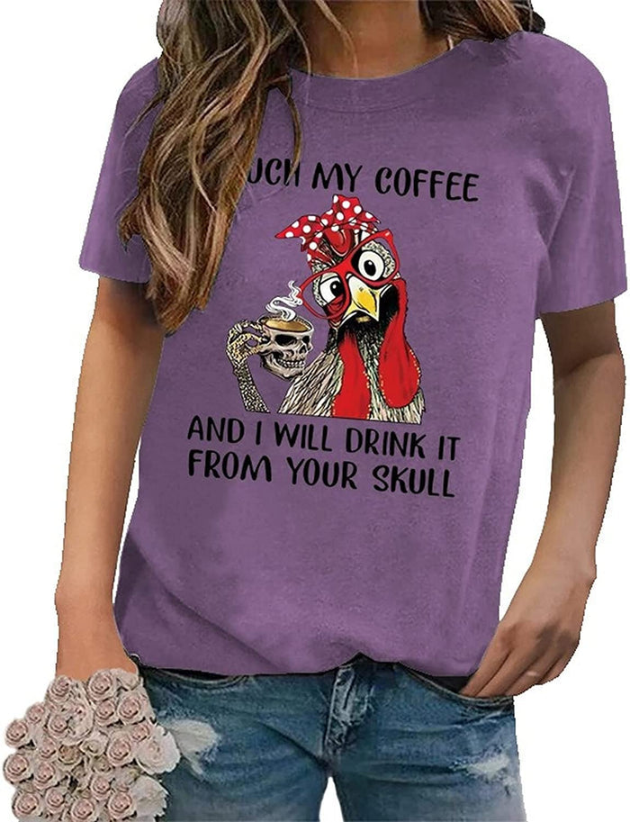 Funny Chicken Coffee Shirt Women Farmer Chicken Gift Tee Tops