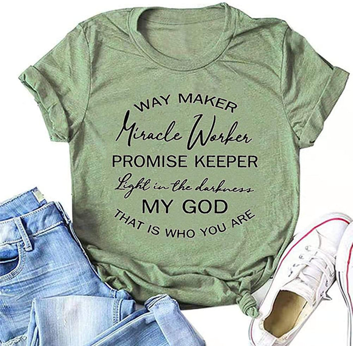 FZLYE Way Maker Miracle Worker Promise Keeper Light in The Darkness My God This is Who You are T-Shirt (Green 2,XL)