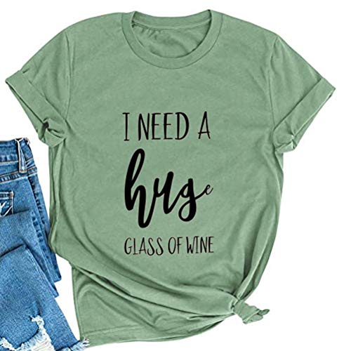 FZLYE Womens I Need A Huge Glass of Wine T-Shirt Short Sleeve Taco Tees Margarita Shirt Funny Drinking Tops