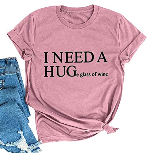 FZLYE Womens I Need A Huge Glass of Wine T-Shirt Short Sleeve Taco Tees Margarita Shirt Funny Drinking Tops