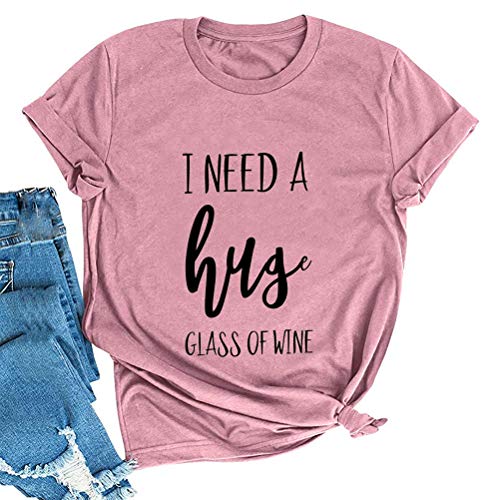 FZLYE Womens I Need A Huge Glass of Wine T-Shirt Short Sleeve Taco Tees Margarita Shirt Funny Drinking Tops