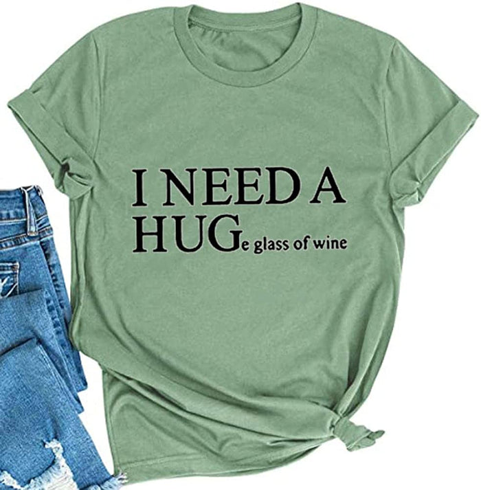 FZLYE Womens I Need A Huge Glass of Wine T-Shirt Short Sleeve Taco Tees Margarita Shirt Funny Drinking Tops