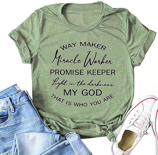 FZLYE Womens Way Maker Miracle Worker Promise Keeper Light in The Darkness My God T-Shirt Tank Graphic Tees Tops