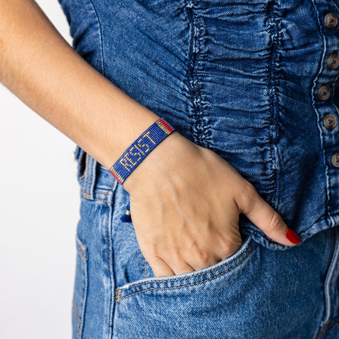 Gabby "Resist" Adjustable Beaded Bracelet Blue Sliding Knot