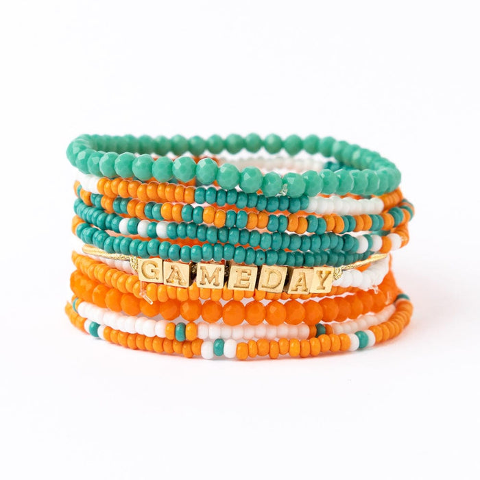 Game Day 11-Strand Bracelet Set Blue, Aqua + Orange Stack
