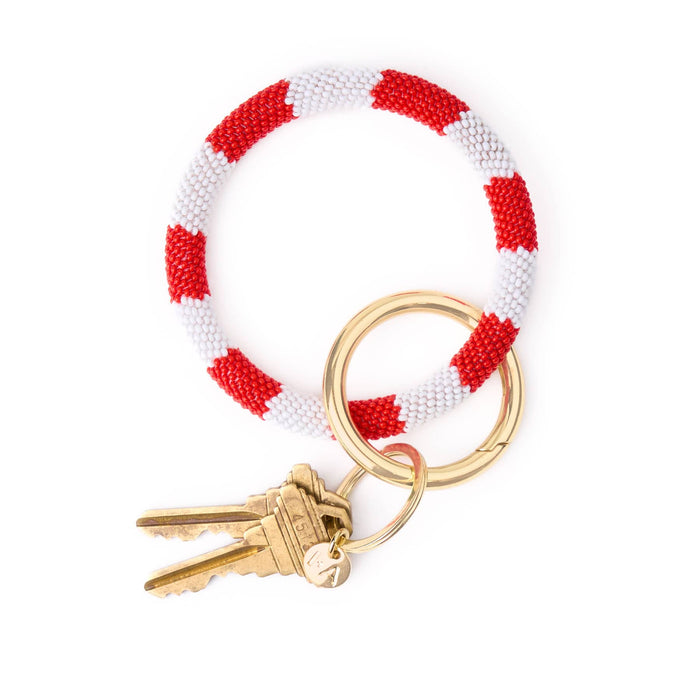 Game Day Beaded Color Block Key Ring Red + White Key Ring + Bag Charm