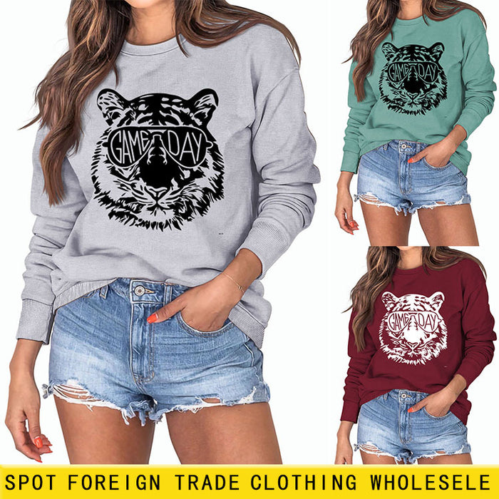 GAME DAY Tiger Letter Loose Bottom Long Sleeves Plus Size Sweatshirt Woman
