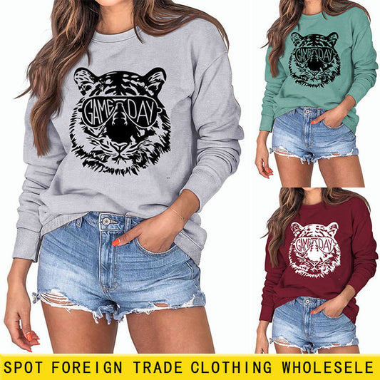 GAME DAY Tiger Letter Loose Bottom Long Sleeves Plus Size Sweatshirt Woman