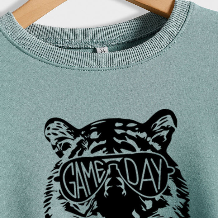 GAME DAY Tiger Letter Loose Bottom Long Sleeves Plus Size Sweatshirt Woman