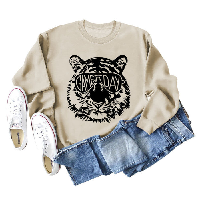 GAME DAY Tiger Letter Loose Bottom Long Sleeves Plus Size Sweatshirt Woman