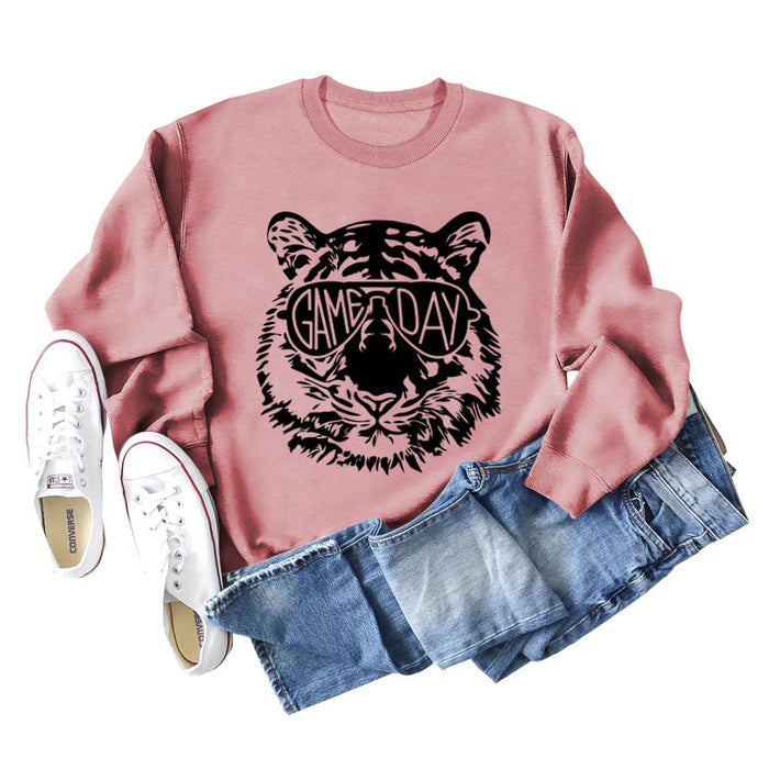 GAME DAY Tiger Letter Loose Bottom Long Sleeves Plus Size Sweatshirt Woman