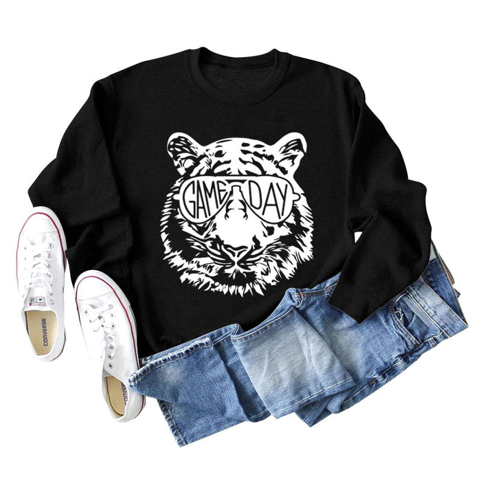 GAME DAY Tiger Letter Loose Bottom Long Sleeves Plus Size Sweatshirt Woman