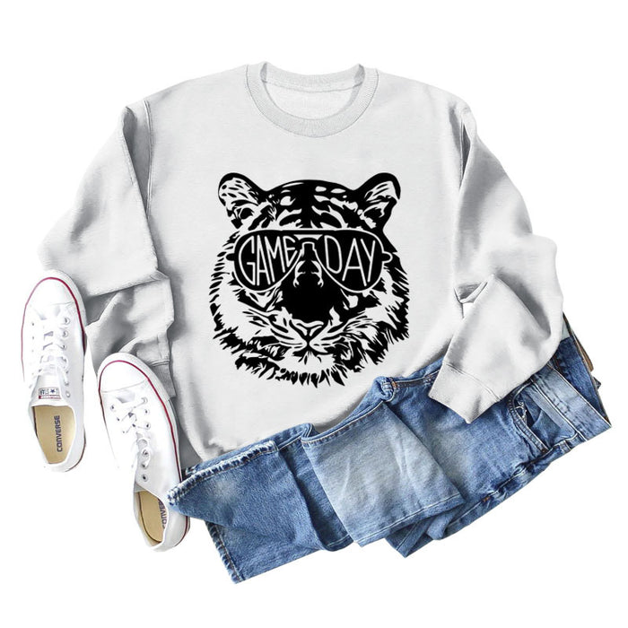 GAME DAY Tiger Letter Loose Bottom Long Sleeves Plus Size Sweatshirt Woman