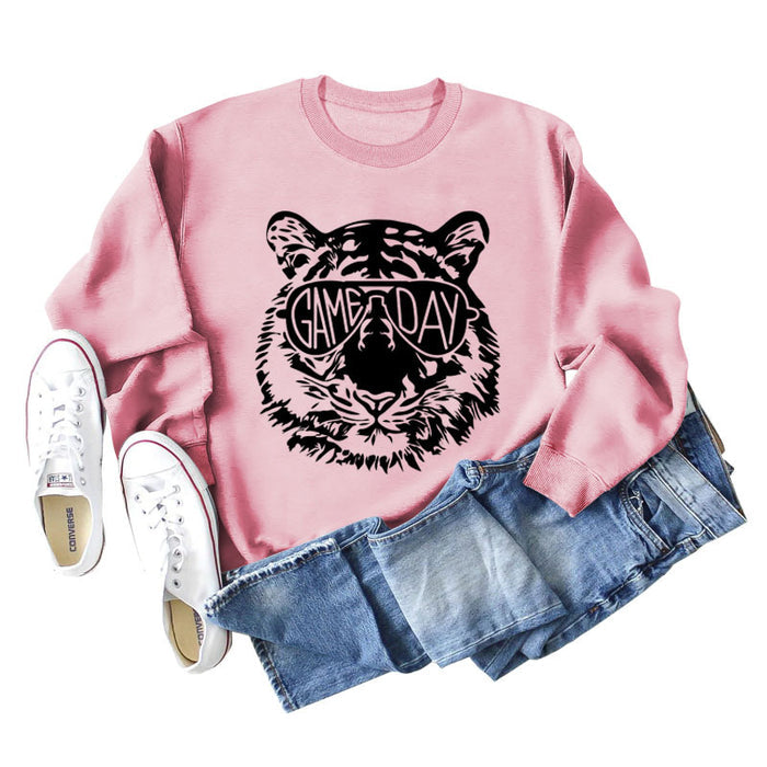GAME DAY Tiger Letter Loose Bottom Long Sleeves Plus Size Sweatshirt Woman