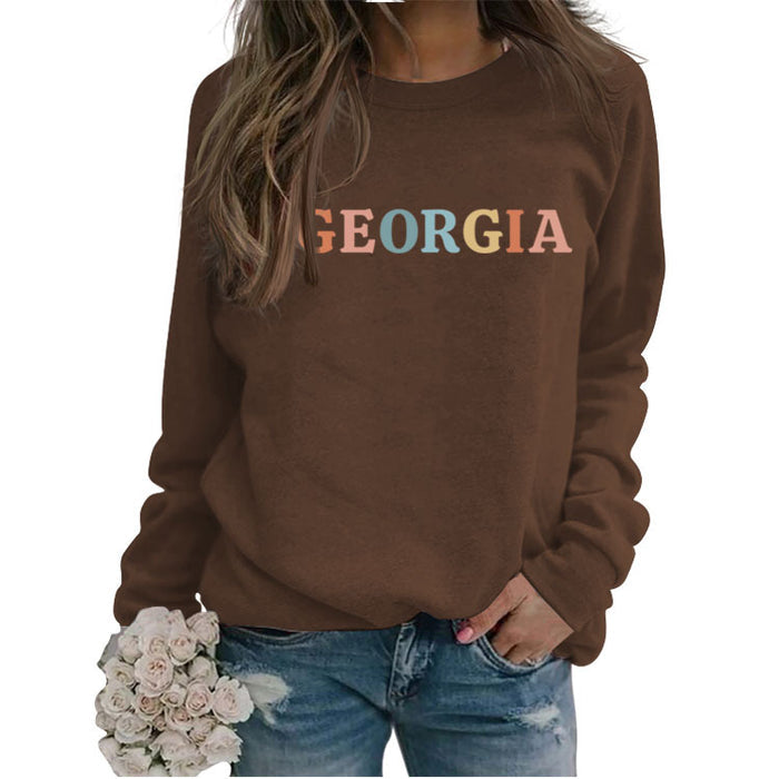 GEORGIA Letter Fashionable Loose Women's Long Sleeve Round Neck Sweater Women