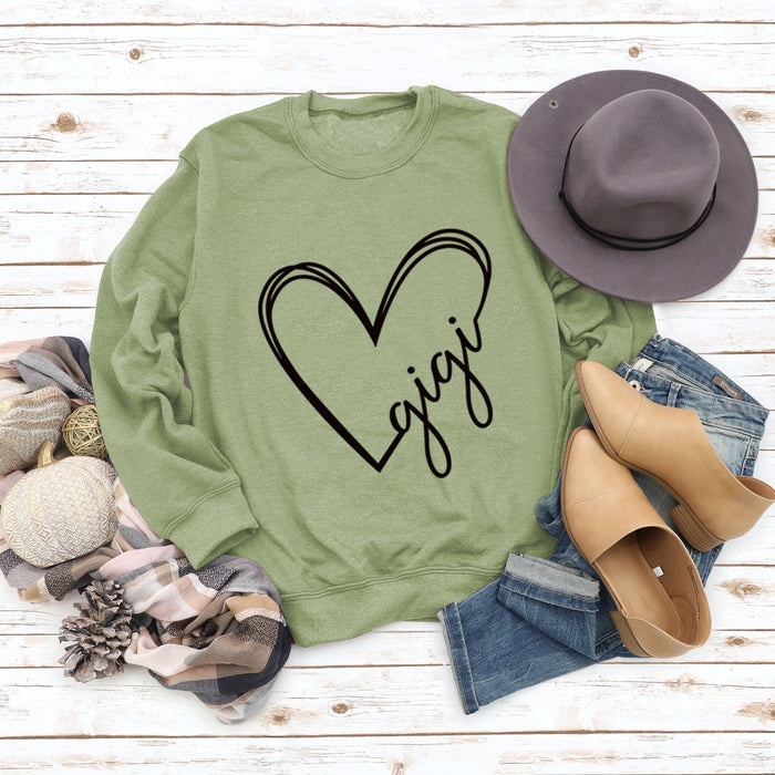 Olive green sweater (black font) / S