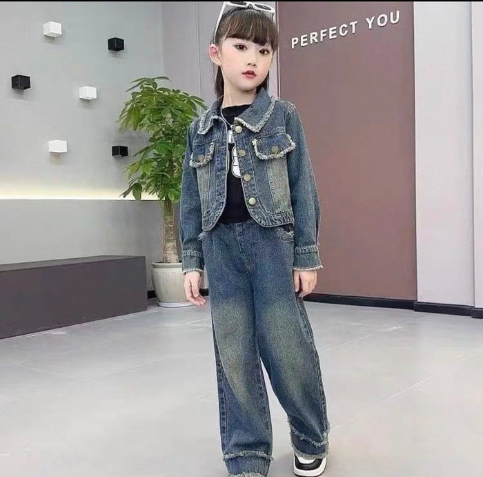 Child wearing a denim outfit in an indoor setting with 'PERFECT YOU' branding.