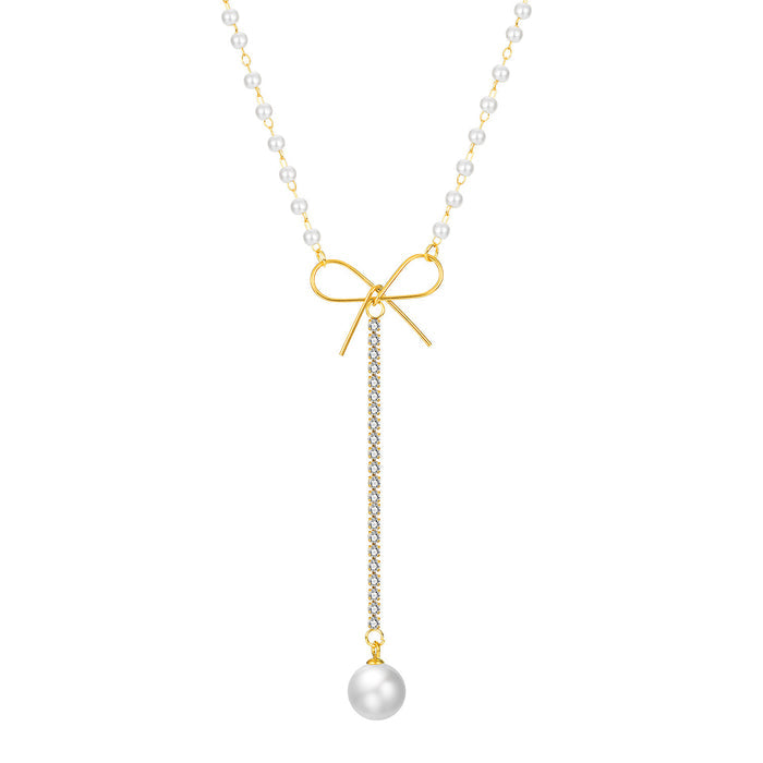 Girl's Heart Bow Necklace with Pearl Pendant Choker Necklace